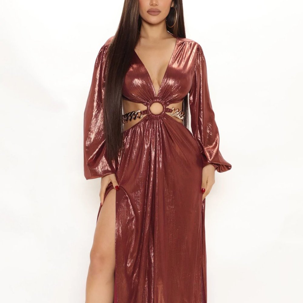 Fashionova Exotic Desire Metallic Maxi Dress - Rust SMALL
